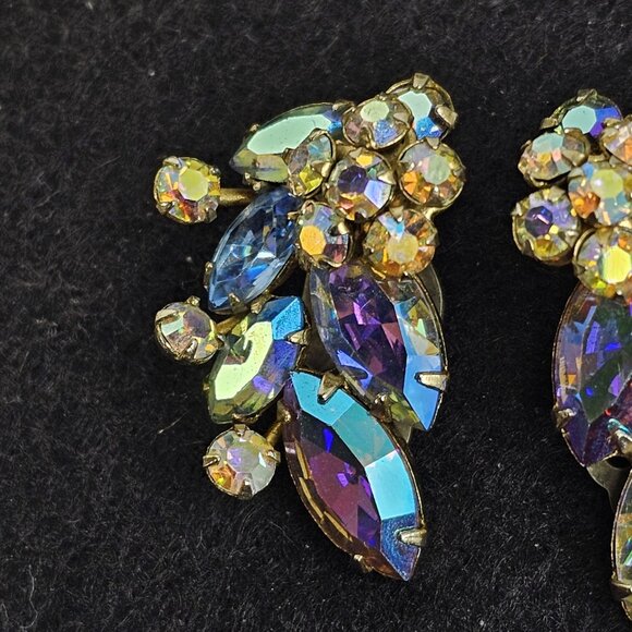 Sherman Earrings Clip On Purple Blue Pair Vintage Signed Stunning - Picture 3 of 11